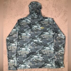 AFTCO Fishing Shirt Men’s S Grey Blue Camo Fish Ninja 2 Performance Sun Hoodie